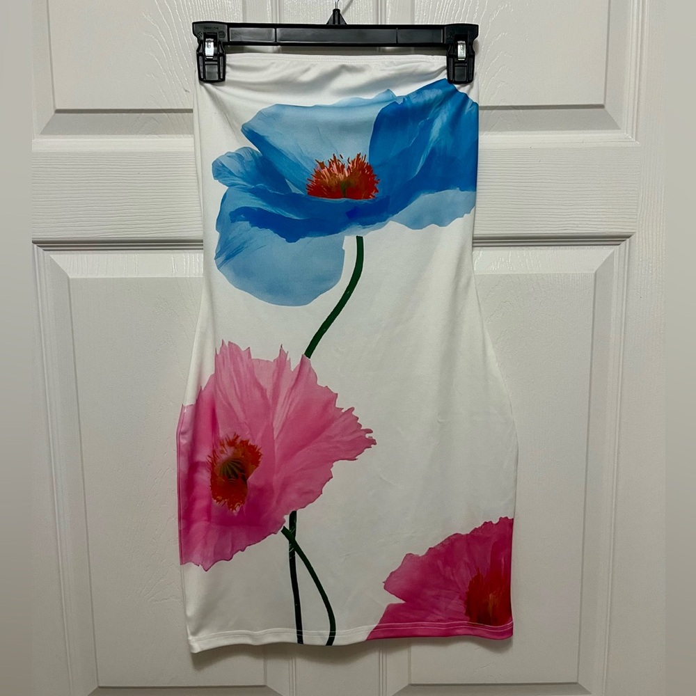 Strapless White Floral Dress